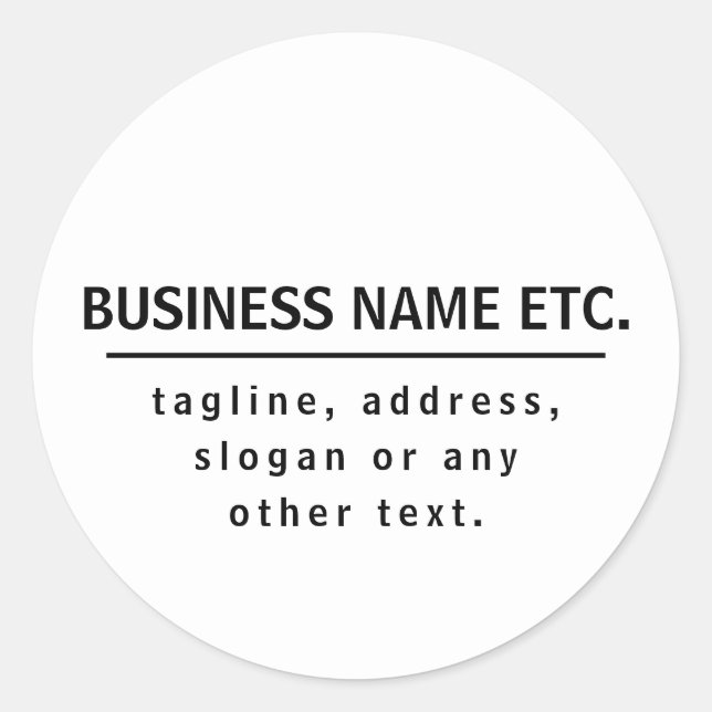 Pegatina Redonda Nombre comercial y eslogan/otro texto | Blanco y n (Anverso)