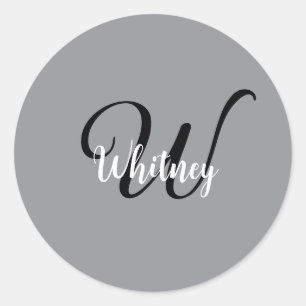 Pegatina Redonda Nombre con monograma de Whitney W