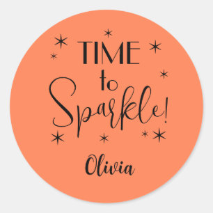 Pegatina Redonda Nombre Cute Coral Orange Time to Sparkle 1.25-i