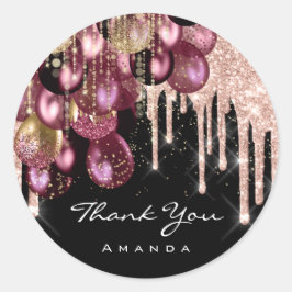 Pegatina Redonda Nombre de agradecimiento 16ª Purpurina nupcial Bal