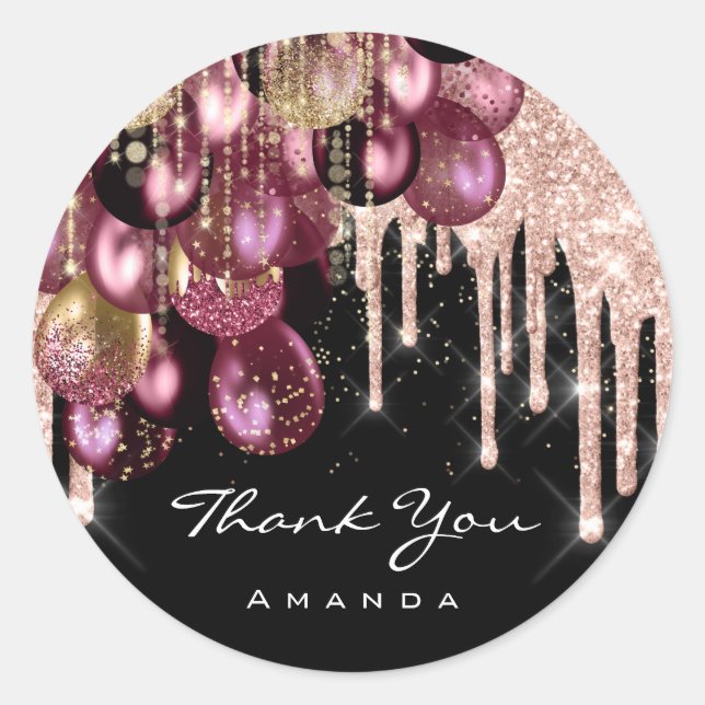 Pegatina Redonda Nombre de agradecimiento 16ª Purpurina nupcial Bal (Anverso)