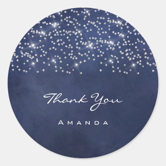 Pegatina Redonda Nombre de agradecimiento 16º boda azul marino dest (Anverso)
