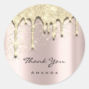 Pegatina Redonda Nombre de agradecimiento 16º Purpurina Baby Shower