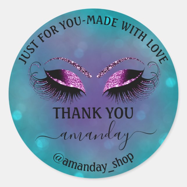 Pegatina Redonda Nombre de agradecimiento Boutique Eyelash Shop Azu (Anverso)