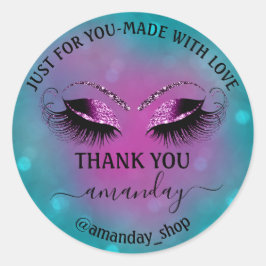 Pegatina Redonda Nombre de agradecimiento Boutique Eyelash Shop Blu