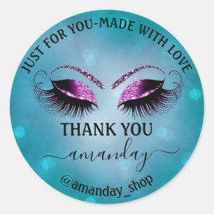 Pegatina Redonda Nombre de agradecimiento Boutique Eyelash Shop Gra
