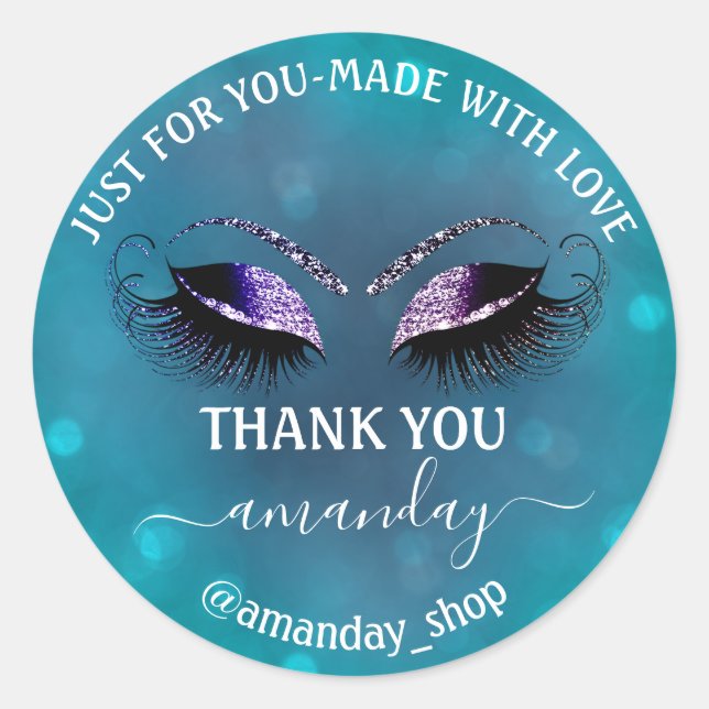 Pegatina Redonda Nombre de agradecimiento Boutique Eyelash Shop Mar (Anverso)