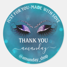 Pegatina Redonda Nombre de agradecimiento Boutique Eyelash Shop Mar