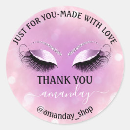 Pegatina Redonda Nombre de agradecimiento Boutique Eyelash Shop Pin