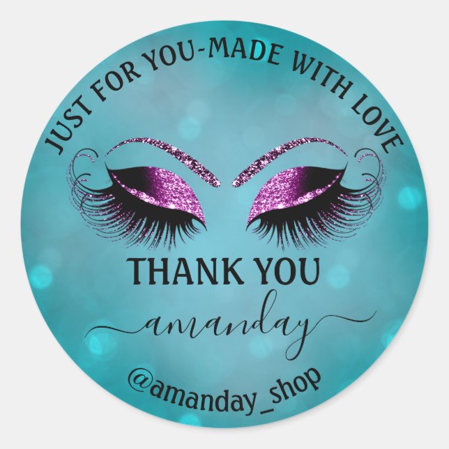 Pegatina Redonda Nombre de agradecimiento Boutique Eyelash Shop Ver (Anverso)