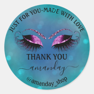 Pegatina Redonda Nombre de agradecimiento Boutique Eyelash Shop Ver