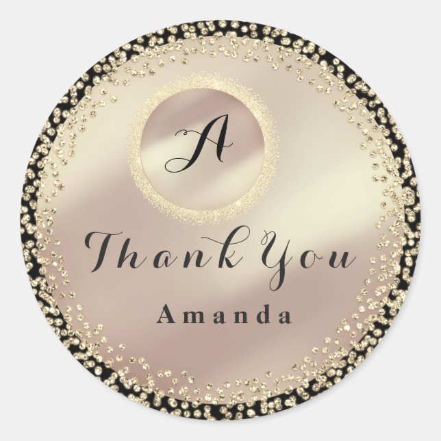 Pegatina Redonda Nombre de agradecimiento Glitter Monograma Rosa Do (Anverso)