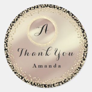 Pegatina Redonda Nombre de agradecimiento Monograma de purpurina Ro