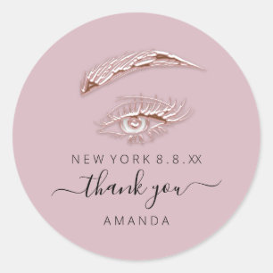 Pegatina Redonda Nombre de agradecimiento Rosa de pestañas blancas
