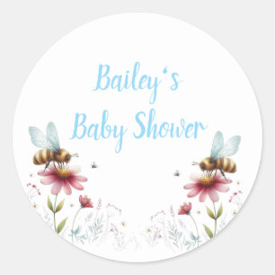 Pegatina Redonda Nombre de Baby Shower Busy Bee