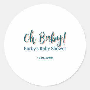 Pegatina Redonda Nombre de baby shower simple tipo negrita azul oh