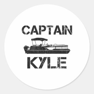 Pegatina Redonda Nombre de barco personalizado Capitán Kyle Pontoon