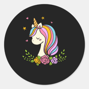 Pegatina Redonda Nombre de chica lindo caprichoso unicornio D