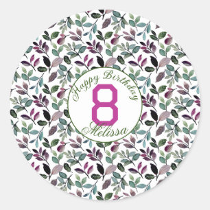 Pegatina Redonda Nombre de cumpleaños del patrón de color de agua d