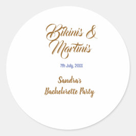 Pegatina Redonda nombre de despedida de soltera bikinis y martinis