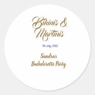 Pegatina Redonda nombre de despedida de soltera bikinis y martinis 