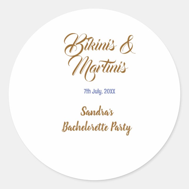 Pegatina Redonda nombre de despedida de soltera bikinis y martinis  (Anverso)