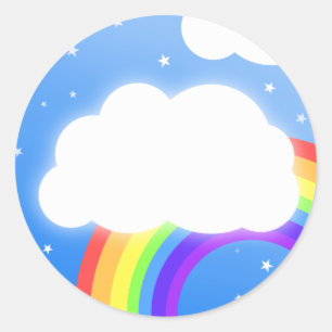 Pegatina Redonda Nombre de encargo de la nube del arco iris -