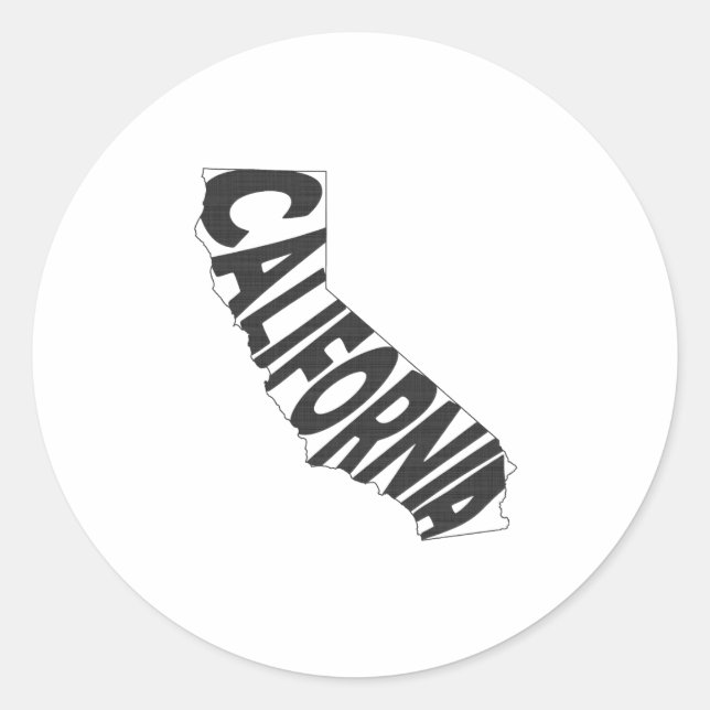 Pegatina Redonda Nombre de estado de California Word Art Black (Anverso)