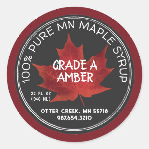 Pegatina Redonda Nombre de estado Maple Syrup Chalkboard Style Red 