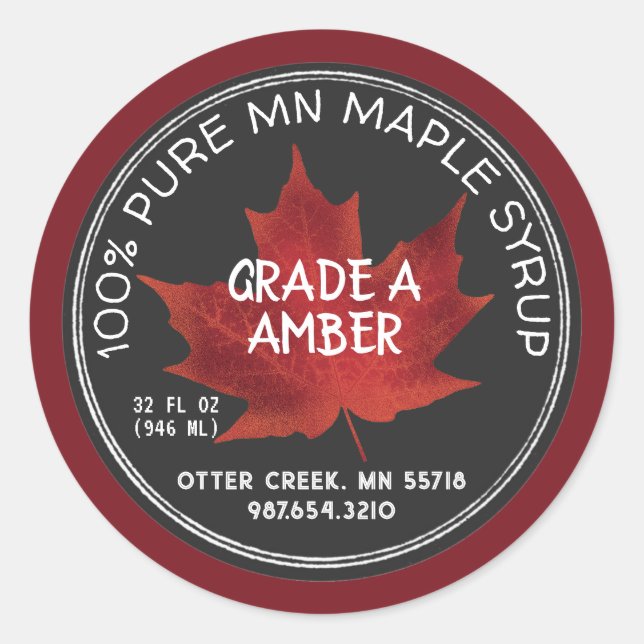 Pegatina Redonda Nombre de estado Maple Syrup Chalkboard Style Red  (Anverso)