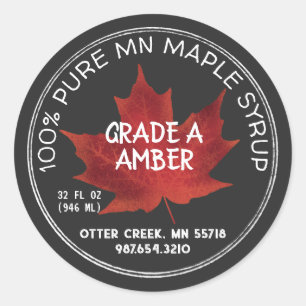 Pegatina Redonda Nombre de estado Maple Syrup Chalkboard Style Red 