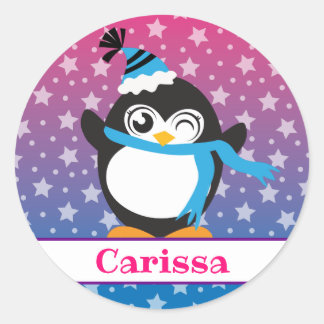 Pegatina Redonda Nombre de estrellas pingüinas