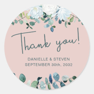 Pegatina Redonda Nombre de eucalipto y fecha de boda de la vegetaci