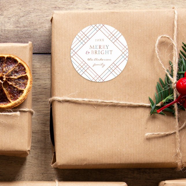 Pegatina Redonda Nombre de familia alegre y brillante de cuadros co (Subido por el creador)