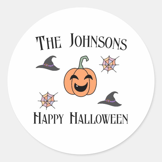Pegatina Redonda Nombre de familia de la fiesta de Halloween (Anverso)