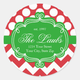 Pegatina Redonda Nombre de familia de Navidades de vacaciones de Ch