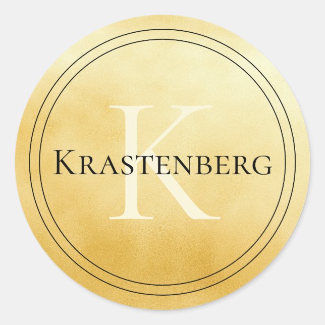 Pegatina Redonda Nombre de familia de personalizado Monograma Crema (Anverso)