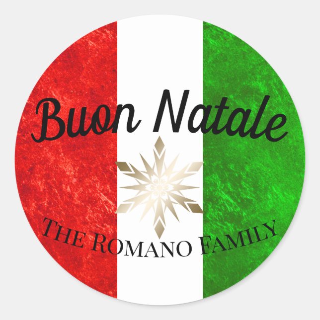 Pegatina Redonda Nombre de familia italiana Buon Natale Bandera Nav (Anverso)