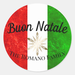 Pegatina Redonda Nombre de familia italiano Bandera de Buen Natal N