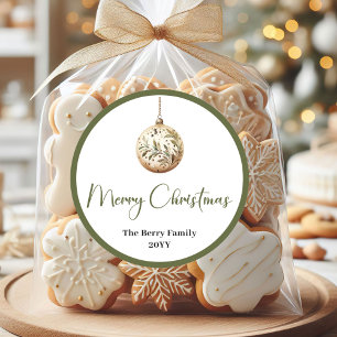 Pegatina Redonda Nombre de familia personalizado de Navidad minimal