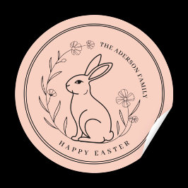 Pegatina Redonda Nombre de familia personalizado minimalista coneji