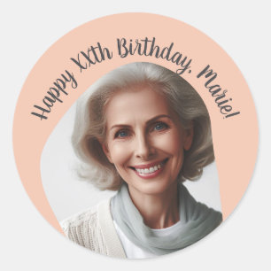 Pegatina Redonda Nombre de foto de cumpleaños personalizado Cualqui