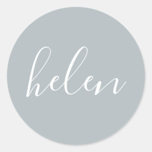 Pegatina Redonda Nombre de guión Gris personalizado elegante