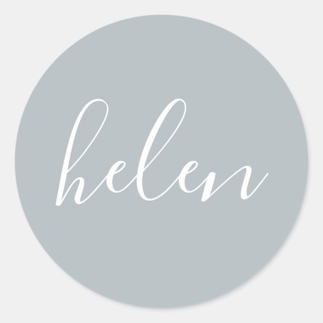 Pegatina Redonda Nombre de guión Gris personalizado elegante (Anverso)