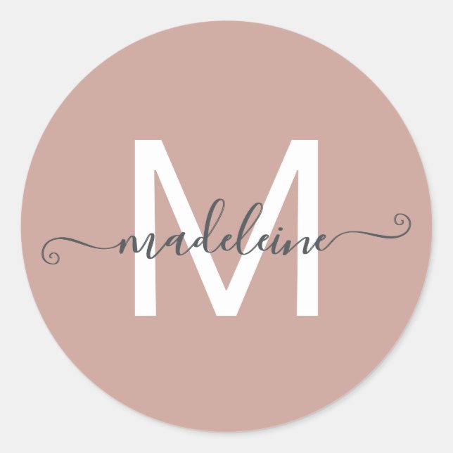 Pegatina Redonda Nombre de guión personalizado Monograma Rosa con p (Anverso)