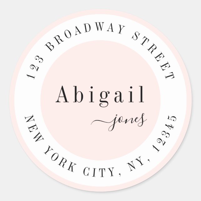 Pegatina Redonda Nombre de guión simple rosa Dirección de retorno m (Anverso)
