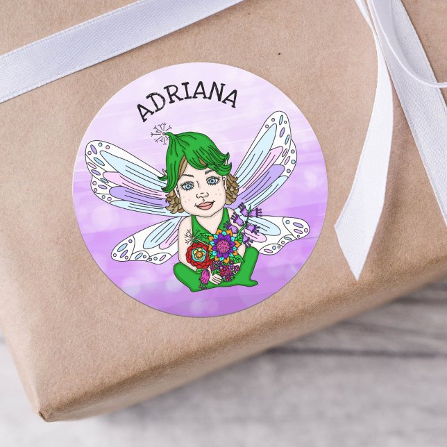 Pegatina Redonda Nombre de hadas caprichosas personalizado (Subido por el creador)