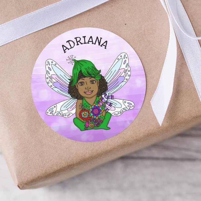Pegatina Redonda Nombre de hadas caprichosas personalizado (Subido por el creador)