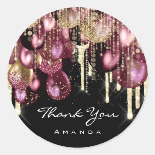 Pegatina Redonda Nombre de la 16ª Purpurina nupcial Ballon Gold Bur