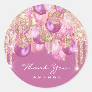 Pegatina Redonda Nombre de la 16ª Purpurina nupcial Ballons Berry R